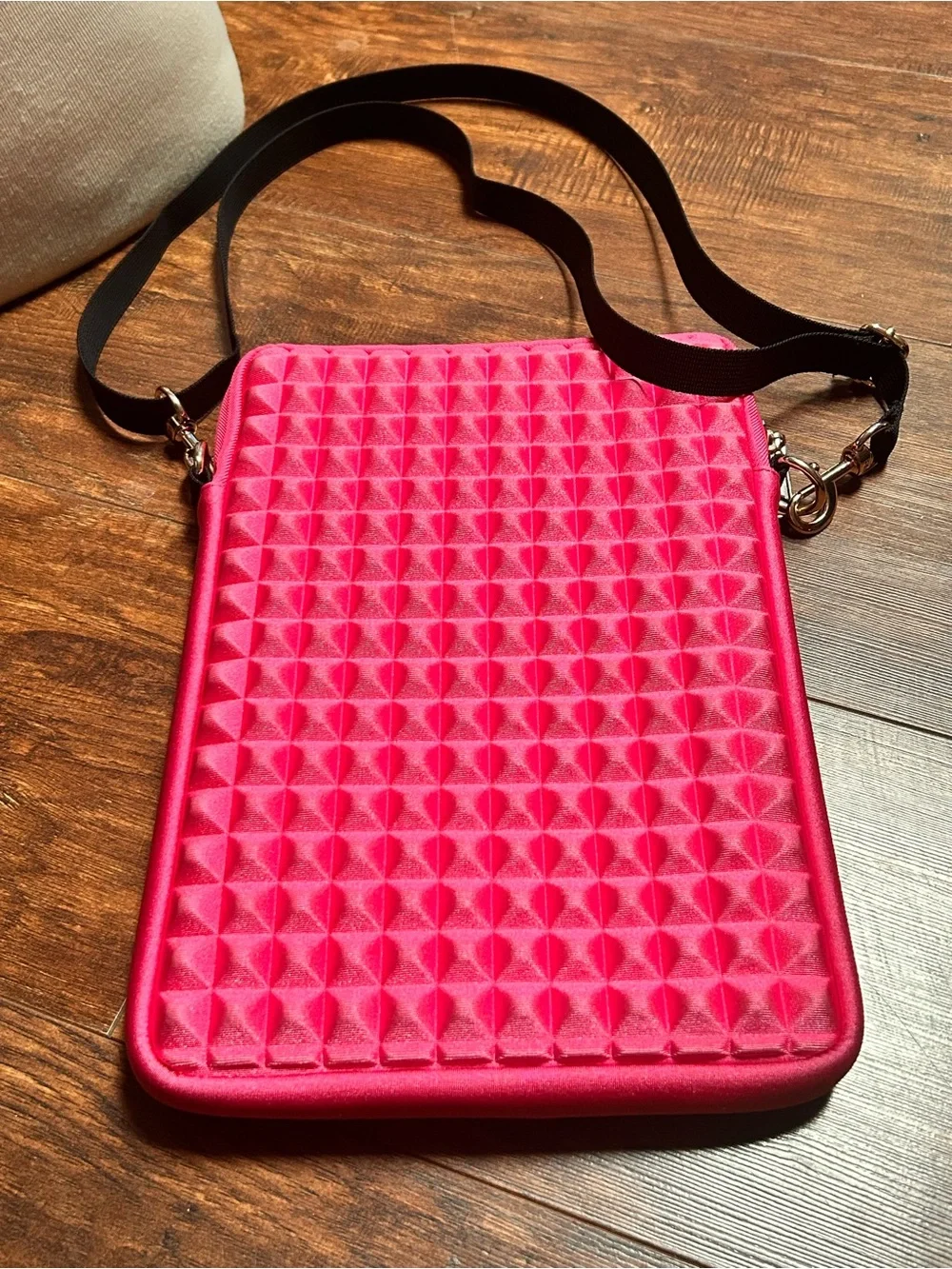 Rebecca Minkoff Hot Pink Crossbody Studded Quilted iPAD Bag EUC